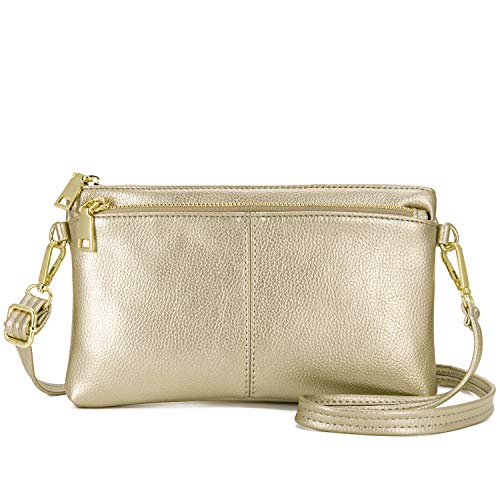 ZOOEASS Triple Zip Small Crossbody Bag Lightweight Purses Vegan Leather Wristlet Clutch, Includes Adjustable Shoulder (Gold) - Image 1
