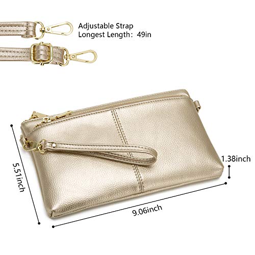 ZOOEASS Triple Zip Small Crossbody Bag Lightweight Purses Vegan Leather Wristlet Clutch, Includes Adjustable Shoulder (Gold) - Image 4