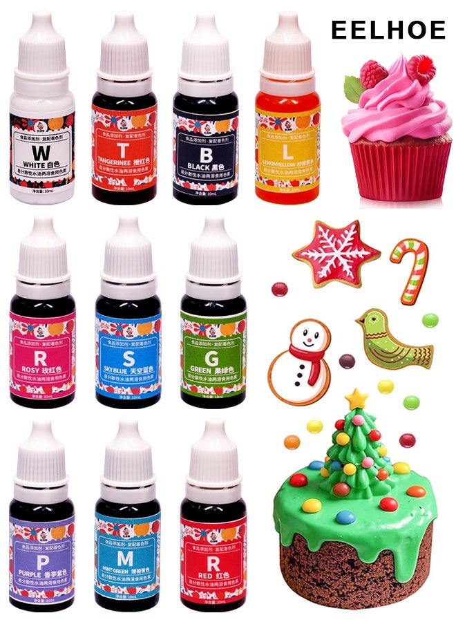 EELHOE Food Coloring Liquid, Food Water-Based Pigments, 10 Colors x10ml Food Grade Vibrant Food Dye Concentrated Liquid Coloring For Cake Decorating, Baking, Eggs, Fondant, Icing, Slime Making DIY Supplies Kit, 0.35 Fl. oz/Bottles - Image 1