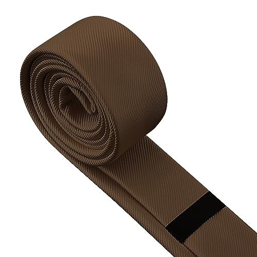 Branduce 4cm Mens Silk Brown Tie for Wedding Party Tuxedo Solid Coffee Slim Necktie (TA07-22) - Image 3