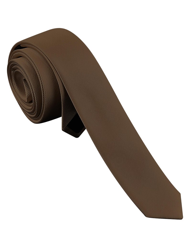 Branduce 4cm Mens Silk Brown Tie for Wedding Party Tuxedo Solid Coffee Slim Necktie (TA07-22) - Image 1