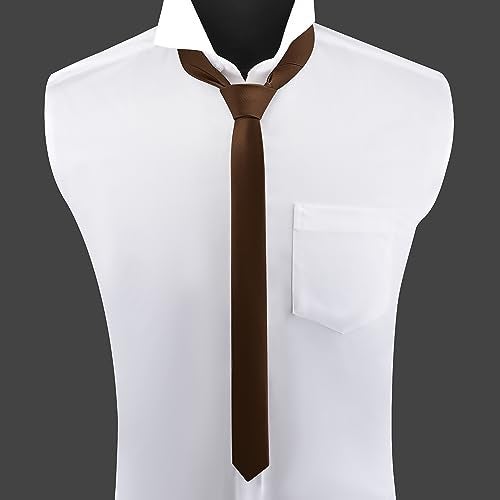 Branduce 4cm Mens Silk Brown Tie for Wedding Party Tuxedo Solid Coffee Slim Necktie (TA07-22) - Image 2