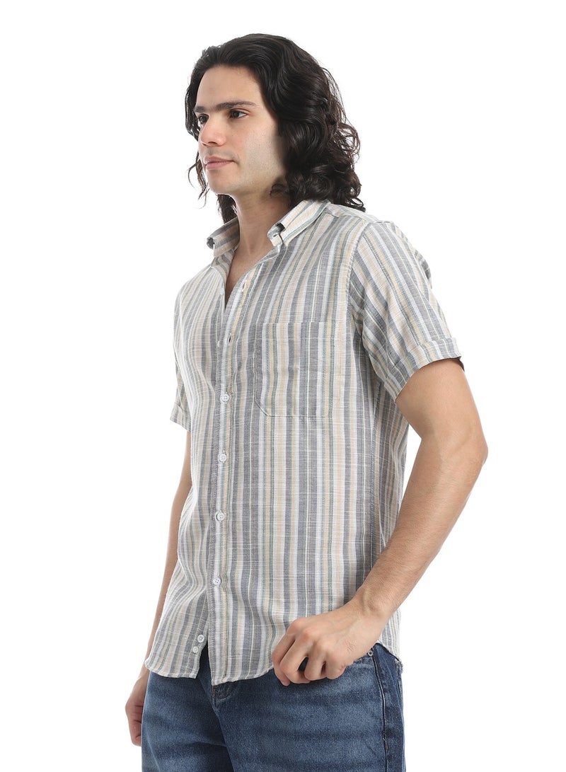 Andora Short Sleeves Striped Shirt _ Grey & Beige - Image 2