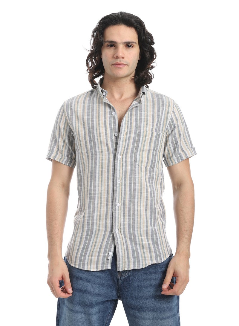 Andora Short Sleeves Striped Shirt _ Grey & Beige - Image 1