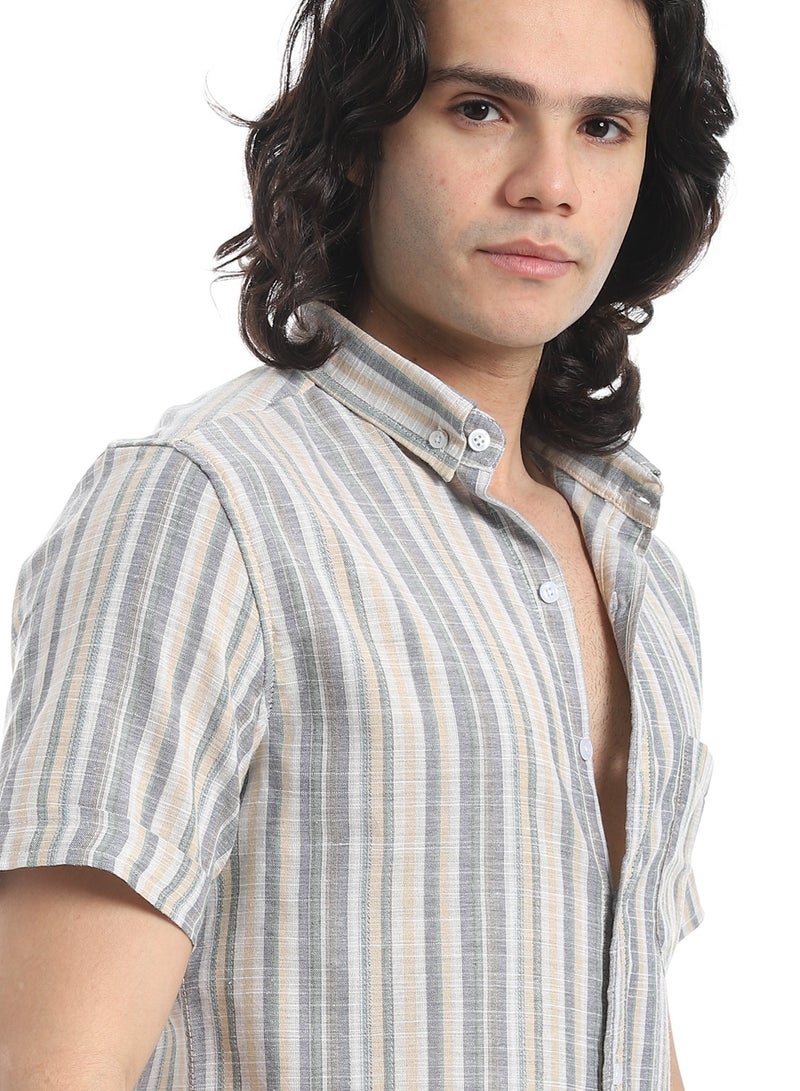 Andora Short Sleeves Striped Shirt _ Grey & Beige - Image 4