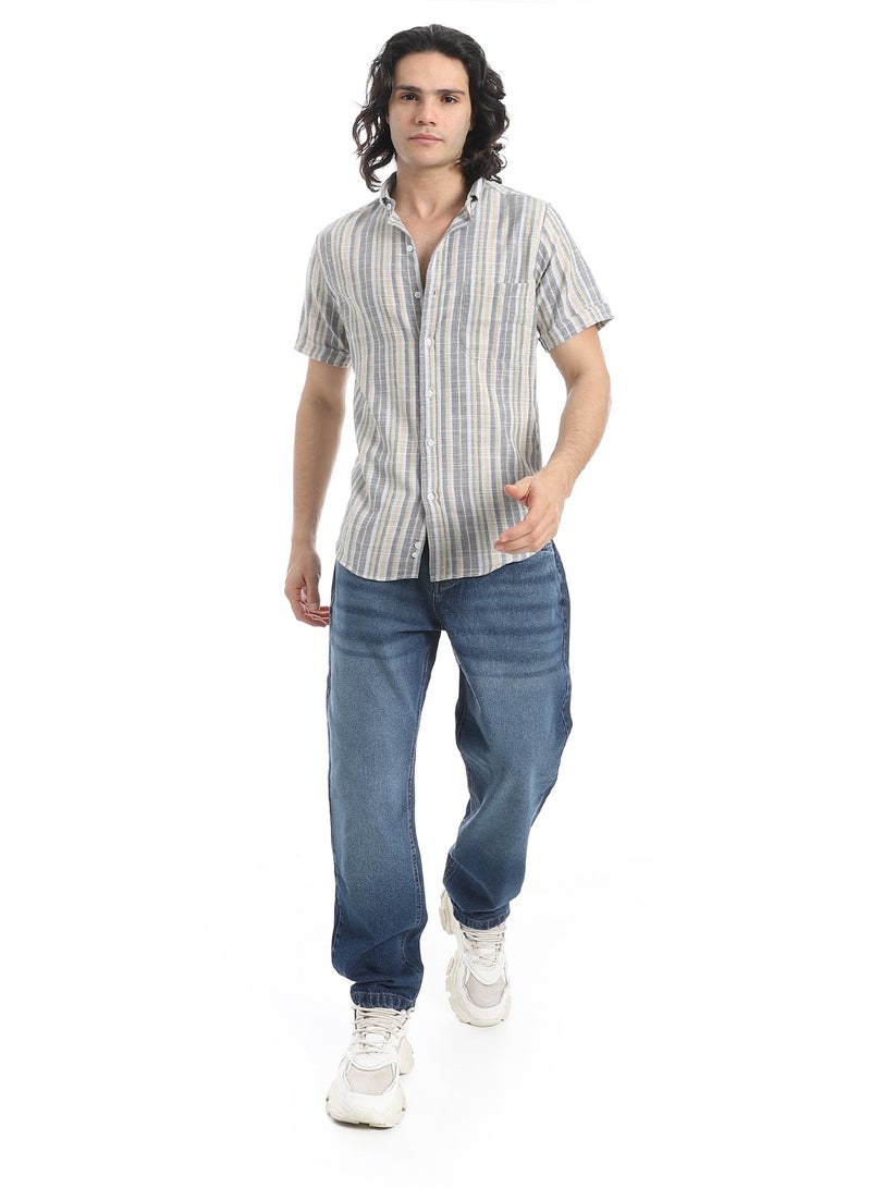 Andora Short Sleeves Striped Shirt _ Grey & Beige - Image 5