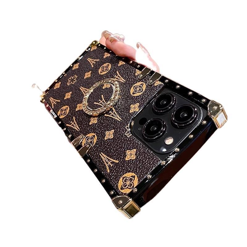 غطاء واقي بFilm لـ iPhone 14 / 14 Plus / 14 Pro / 14 Pro Max مع حماية من السقوط وسطح مرآة مع مقاوم للصدمات مع حامل حلقة باللون بني مع مرآة أثناء التنقل للطاولة خفيف الحمل - Image 1
