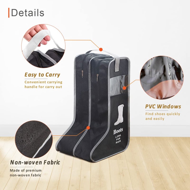 Boots Storage Bag: 29 X 24 X 47 Cm Beige Premium Non-woven Fabric - Dual Separate Compartments With Transparent Window, Top Handle Boot Organizer for Home And Travel Use - Image 4