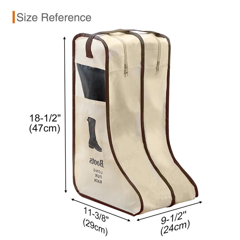 Boots Storage Bag: 29 X 24 X 47 Cm Beige Premium Non-woven Fabric - Dual Separate Compartments With Transparent Window, Top Handle Boot Organizer for Home And Travel Use - Image 2