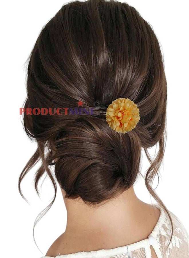 PRODUCTMINE® Bridal Hair Pin Bun Pin Accessories/Fancy Golden Juda Pins with Artificial BIG 4.5 CM MANGOW YELLOW COLOR Flowers Hair Pin for Women and Girls hair pins for women wedding - Set of 4 PCs - Image 4