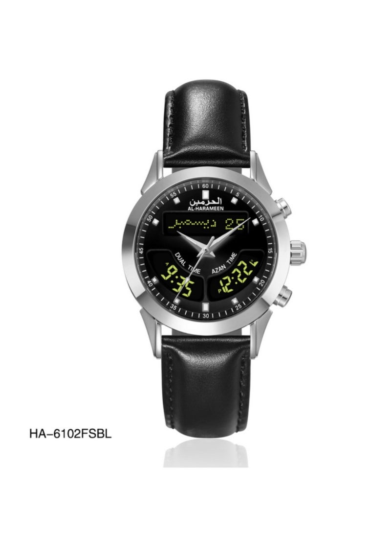 الحرمين ساعة رجالية جلدية تناظرية/رقمية HA-6102FSBL