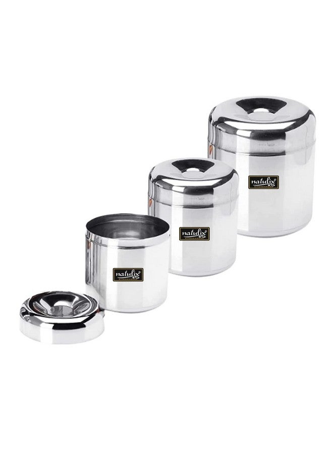 NATULIX Heavy Gauge Multipurpose Small Stainless Steel Containers For Kitchen | Vertical Canisters | Ubha Dabba | Storage Containers Set Of 3Pcs | (320Ml,500Ml,650Ml), Silver - Image 5