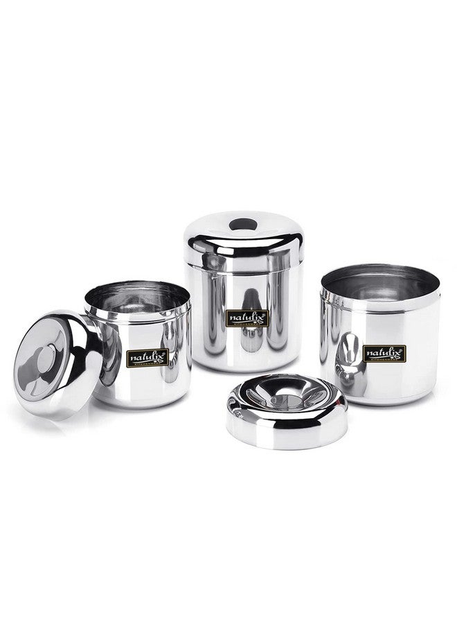 NATULIX Heavy Gauge Multipurpose Small Stainless Steel Containers For Kitchen | Vertical Canisters | Ubha Dabba | Storage Containers Set Of 3Pcs | (320Ml,500Ml,650Ml), Silver - Image 2