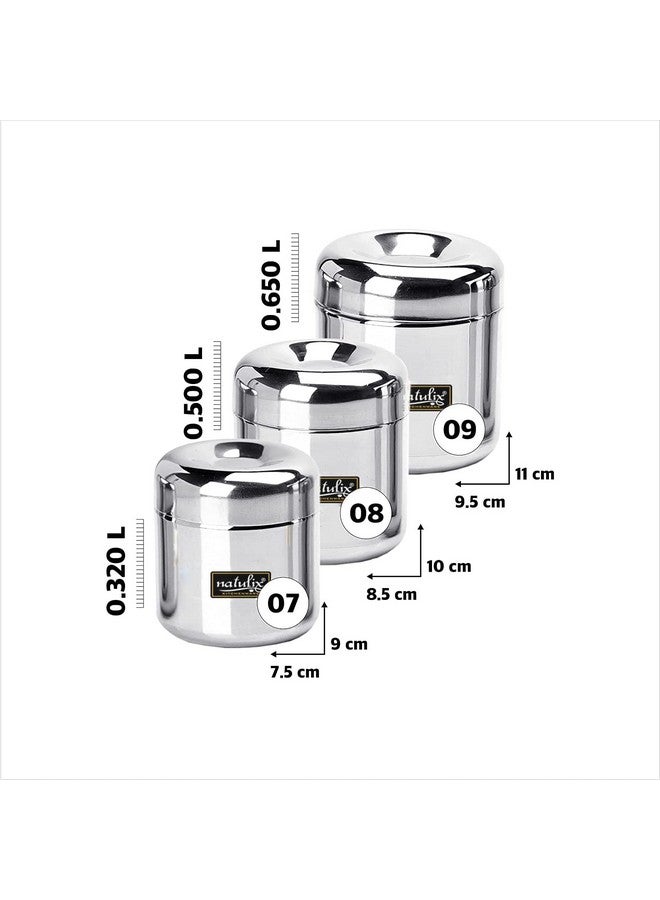 NATULIX Heavy Gauge Multipurpose Small Stainless Steel Containers For Kitchen | Vertical Canisters | Ubha Dabba | Storage Containers Set Of 3Pcs | (320Ml,500Ml,650Ml), Silver - Image 4