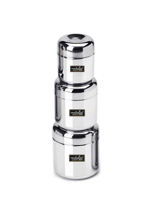 NATULIX Heavy Gauge Multipurpose Small Stainless Steel Containers For Kitchen | Vertical Canisters | Ubha Dabba | Storage Containers Set Of 3Pcs | (320Ml,500Ml,650Ml), Silver - Image 3