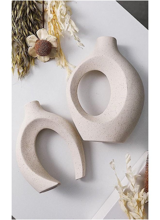 Arabest Hollow Ceramic Vase Set of 2 for Modern Home Decor, White Boho Donut Vases Nordic Minimalist Decorative Vase for Table Centerpiece Wedding Dining Living Room Office House Decoration  - Image 5
