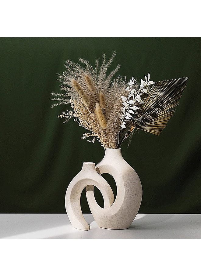 Arabest Hollow Ceramic Vase Set of 2 for Modern Home Decor, White Boho Donut Vases Nordic Minimalist Decorative Vase for Table Centerpiece Wedding Dining Living Room Office House Decoration  - Image 1