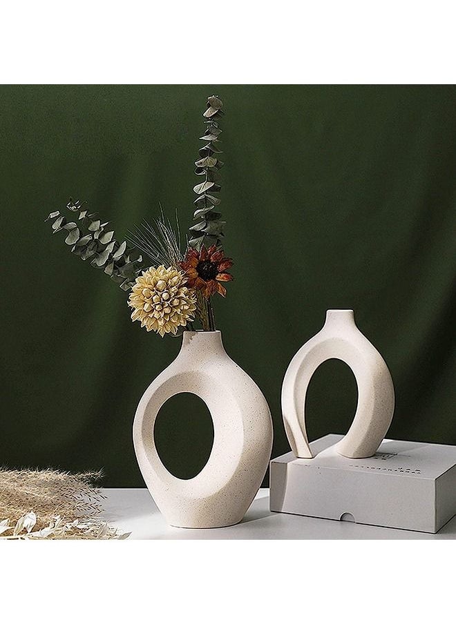Arabest Hollow Ceramic Vase Set of 2 for Modern Home Decor, White Boho Donut Vases Nordic Minimalist Decorative Vase for Table Centerpiece Wedding Dining Living Room Office House Decoration  - Image 4