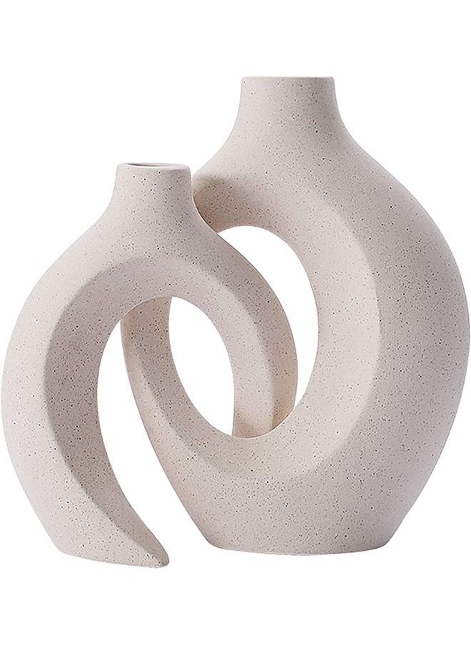 Arabest Hollow Ceramic Vase Set of 2 for Modern Home Decor, White Boho Donut Vases Nordic Minimalist Decorative Vase for Table Centerpiece Wedding Dining Living Room Office House Decoration  - Image 2