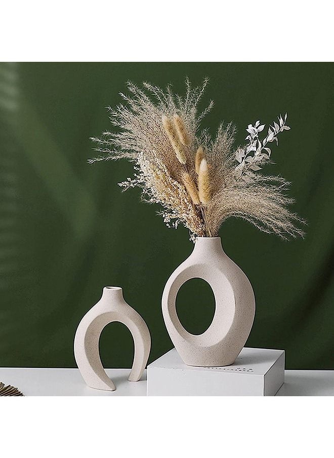 Arabest Hollow Ceramic Vase Set of 2 for Modern Home Decor, White Boho Donut Vases Nordic Minimalist Decorative Vase for Table Centerpiece Wedding Dining Living Room Office House Decoration  - Image 3