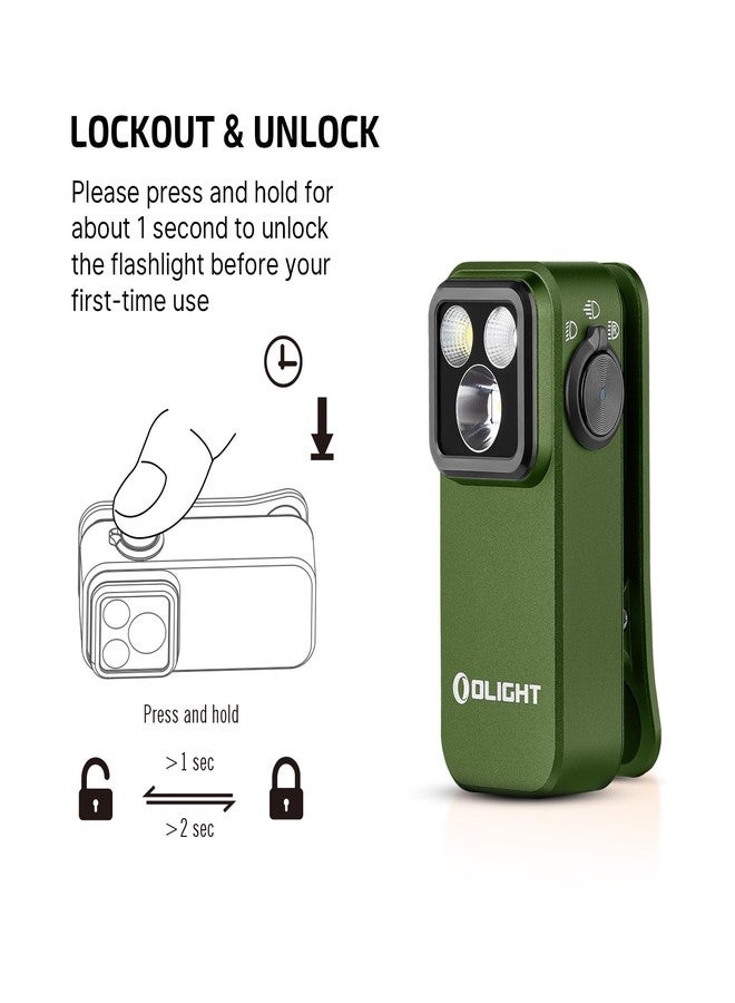 أولايت مصباح يدوي OLIGHT Oclip Pro EDC بمشبك، قابل لإعادة الشحن 500 لومن مع ثلاثة حلول إضاءة شحن من النوع C، مصابيح فلاش مغناطيسية للإشارة وركوب الدراجات والاستخدام في الهواء الطلق أو في الأماكن المغلقة (OD أخضر) - Image 5