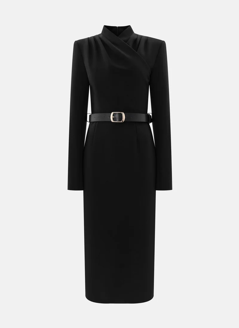 Lichi Midi dress with a wrap effect on the bodice and a wide matching belt