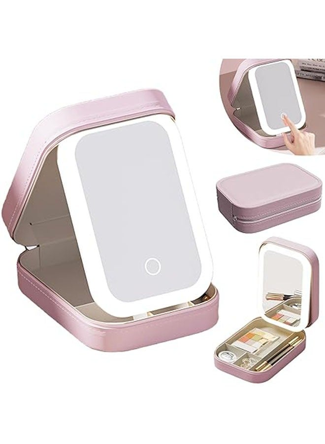 general Three-color adjustable LED vanity mirror, rechargeable vanity mirror with LED light, LED mirror travel cosmetic bag, three-color flash adjustable vanity mirror