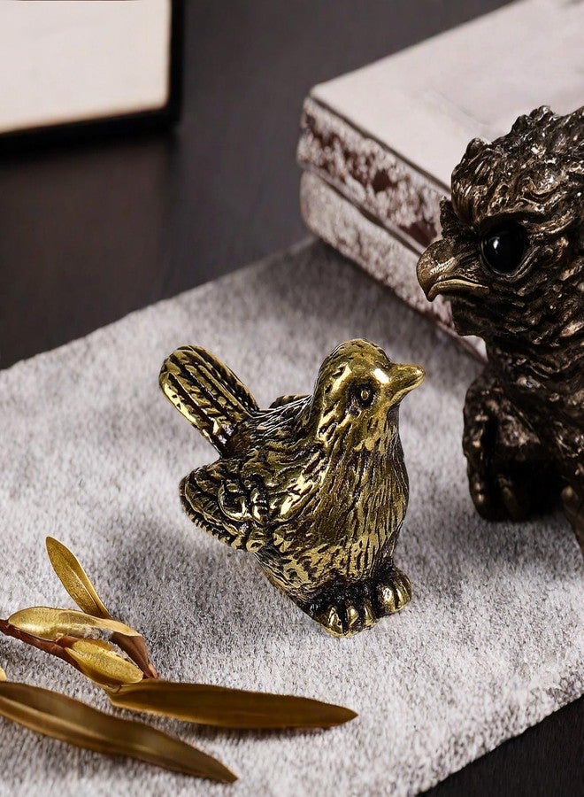Sewroro Golden Brass Bird Statue Small Brass Sparrow Figurine Retro Bird Decoration Home Desktop Decor - Image 2