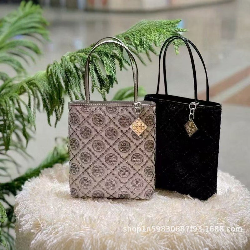 Tb Mini Tote Bag Women'S Small Chain Shoulder Back Fashionable Crossbody Bag Printed Old Flower Drilling Bag - Image 2
