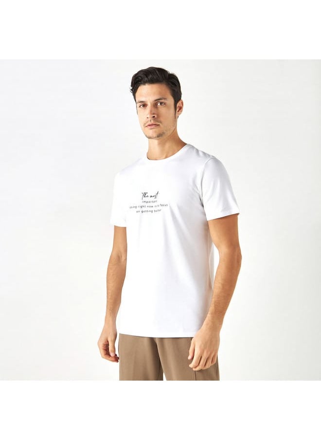 Iconic Slogan Print Pique T-shirt with Crew Neck and Short Sleeves  - Image 1