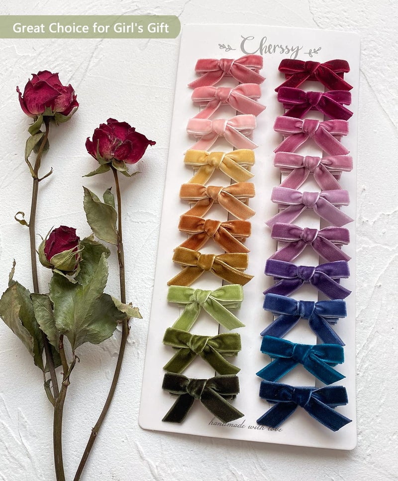 Cherssy Velvet Bows for Baby Girls 20pcs Boutique Tiny Baby Hair Clips Fully Lined Hair Barrettes Alligators for Infants Toddlers Fine Hair by Cherssy - Image 5