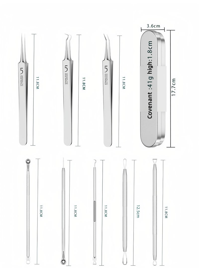 Loucky 8-in-1 Blackhead Remover Kit, Stainless Steel Acne Extractor Tools with 3 Tweezers & 5 Needle Heads (Loop/Pointed/Curved), Ergonomic Handle & Metal Case - Professional Blemish Removal for Face/Nose - Image 2