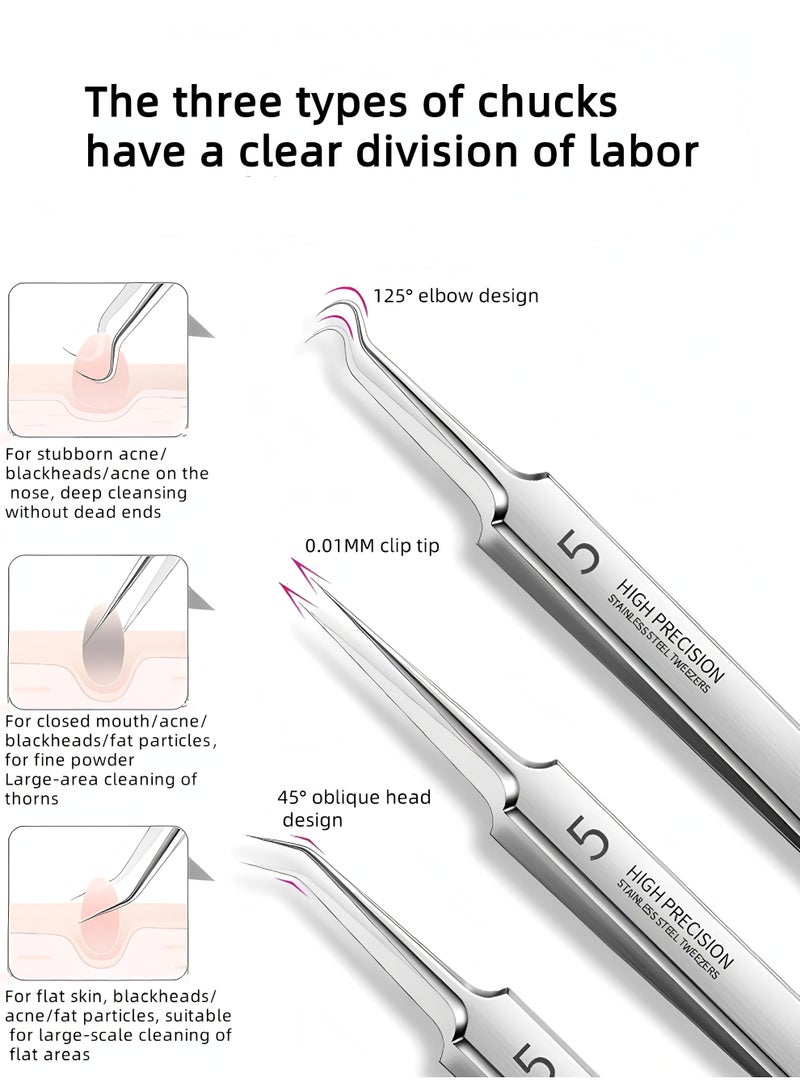 Loucky 8-in-1 Blackhead Remover Kit, Stainless Steel Acne Extractor Tools with 3 Tweezers & 5 Needle Heads (Loop/Pointed/Curved), Ergonomic Handle & Metal Case - Professional Blemish Removal for Face/Nose - Image 4