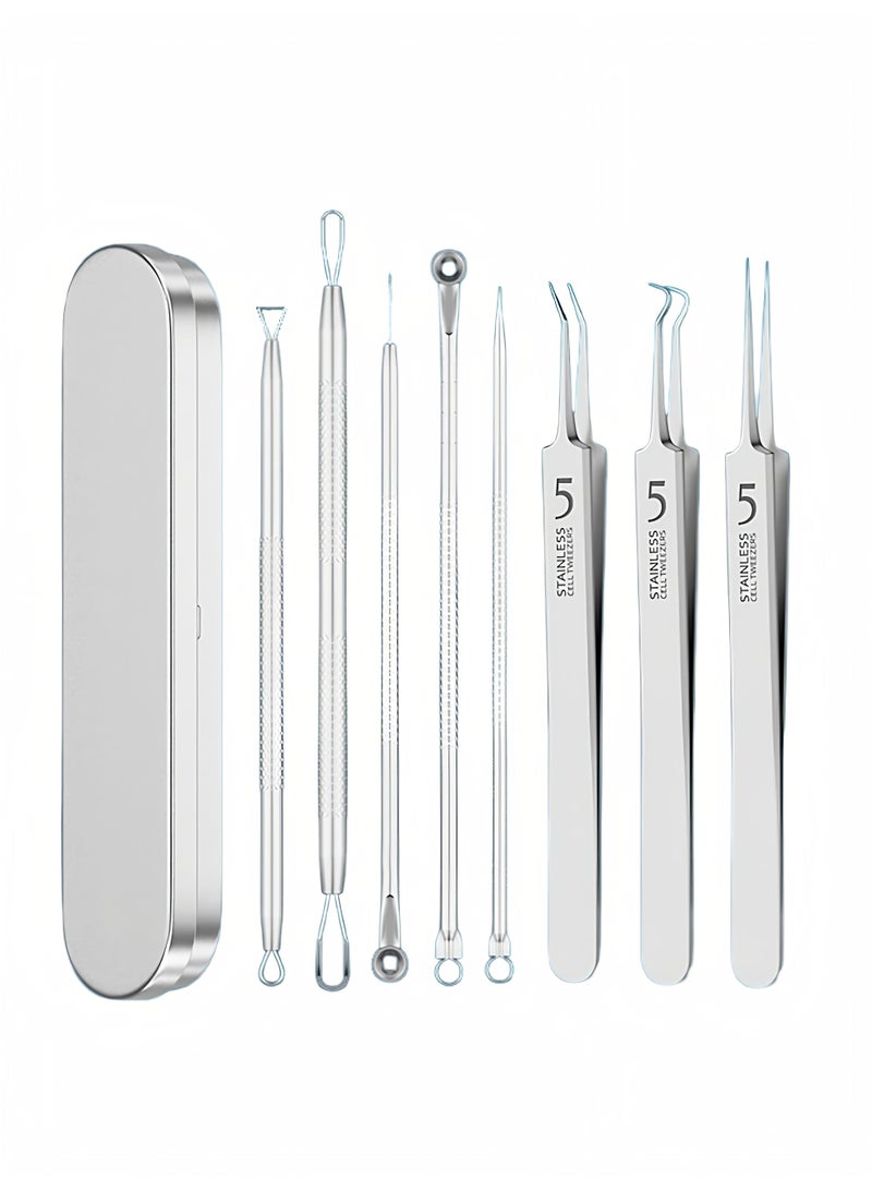Loucky 8-in-1 Blackhead Remover Kit, Stainless Steel Acne Extractor Tools with 3 Tweezers & 5 Needle Heads (Loop/Pointed/Curved), Ergonomic Handle & Metal Case - Professional Blemish Removal for Face/Nose - Image 1