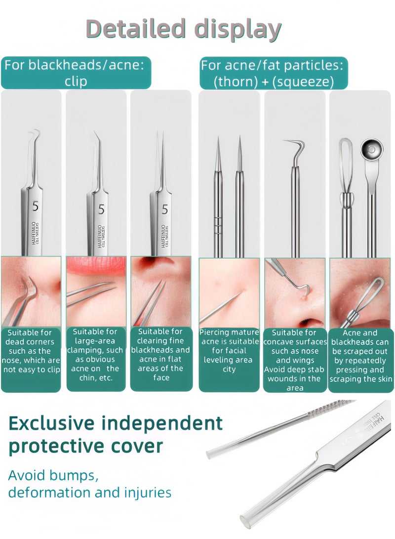 Loucky 8-in-1 Blackhead Remover Kit, Stainless Steel Acne Extractor Tools with 3 Tweezers & 5 Needle Heads (Loop/Pointed/Curved), Ergonomic Handle & Metal Case - Professional Blemish Removal for Face/Nose - Image 3