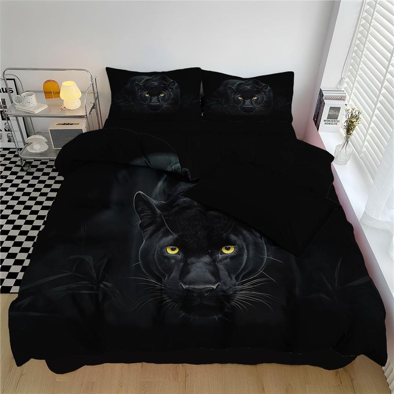 Queen 90 X 90In Bedding Set - Wildlife Comforter Black Panther Bedding Bedspread Coverlet Set, 3 Pieces Soft Reversible Lightweight Microfiber Duvet Cover and 2 Pillow Shams - Image 2