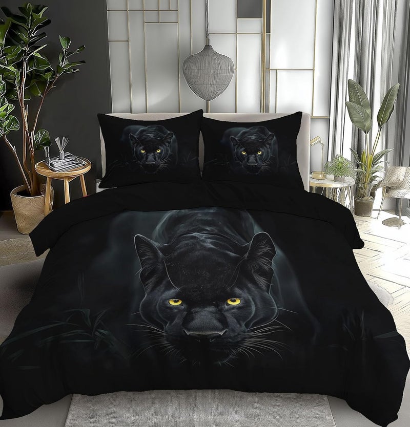 Queen 90 X 90In Bedding Set - Wildlife Comforter Black Panther Bedding Bedspread Coverlet Set, 3 Pieces Soft Reversible Lightweight Microfiber Duvet Cover and 2 Pillow Shams - Image 4