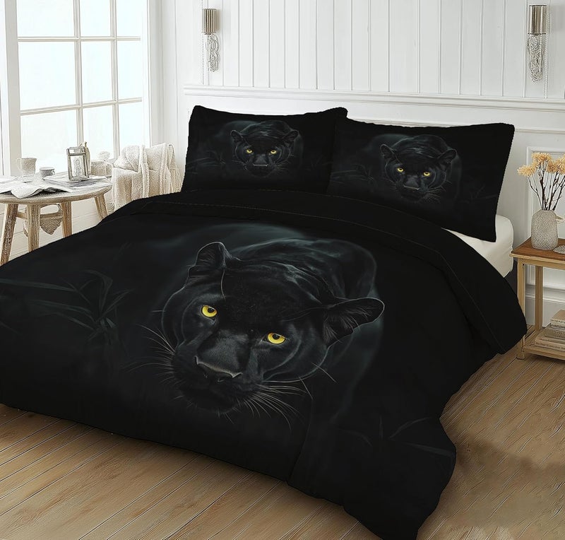Queen 90 X 90In Bedding Set - Wildlife Comforter Black Panther Bedding Bedspread Coverlet Set, 3 Pieces Soft Reversible Lightweight Microfiber Duvet Cover and 2 Pillow Shams - Image 3