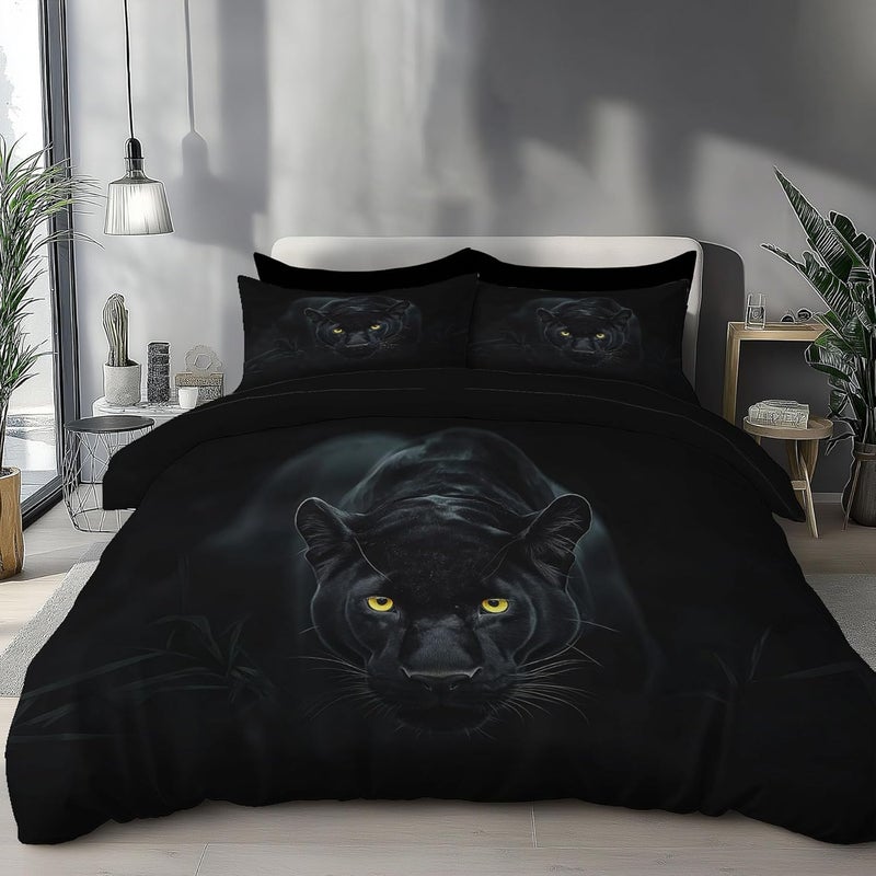 Queen 90 X 90In Bedding Set - Wildlife Comforter Black Panther Bedding Bedspread Coverlet Set, 3 Pieces Soft Reversible Lightweight Microfiber Duvet Cover and 2 Pillow Shams - Image 1