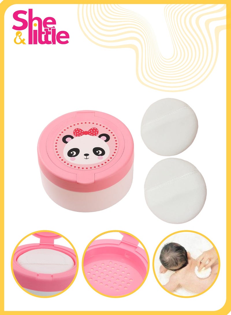 شي آند ليتل علبة بودرة متعددة الأغراض مع 2 نفخة، إسفنجة ناعمة ورقيقة، مقاومة للرطوبة ولطيفة، للاستخدام بعد الاستحمام أو السفر، مثالية للنساء وحديثي الولادة (وردي) - Image 1