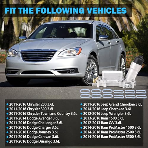 MNJWS 926-959 مجموعة مبرد زيت المحرك من الألمنيوم المحسن تناسب 3.6L 2011-2023 دودج تشارجر تشالنجر جيرني، جيب جراند شيروكي رانجلر، رام بروماستر كرايسلر 200 300 استبدال 926-876 - Image 2