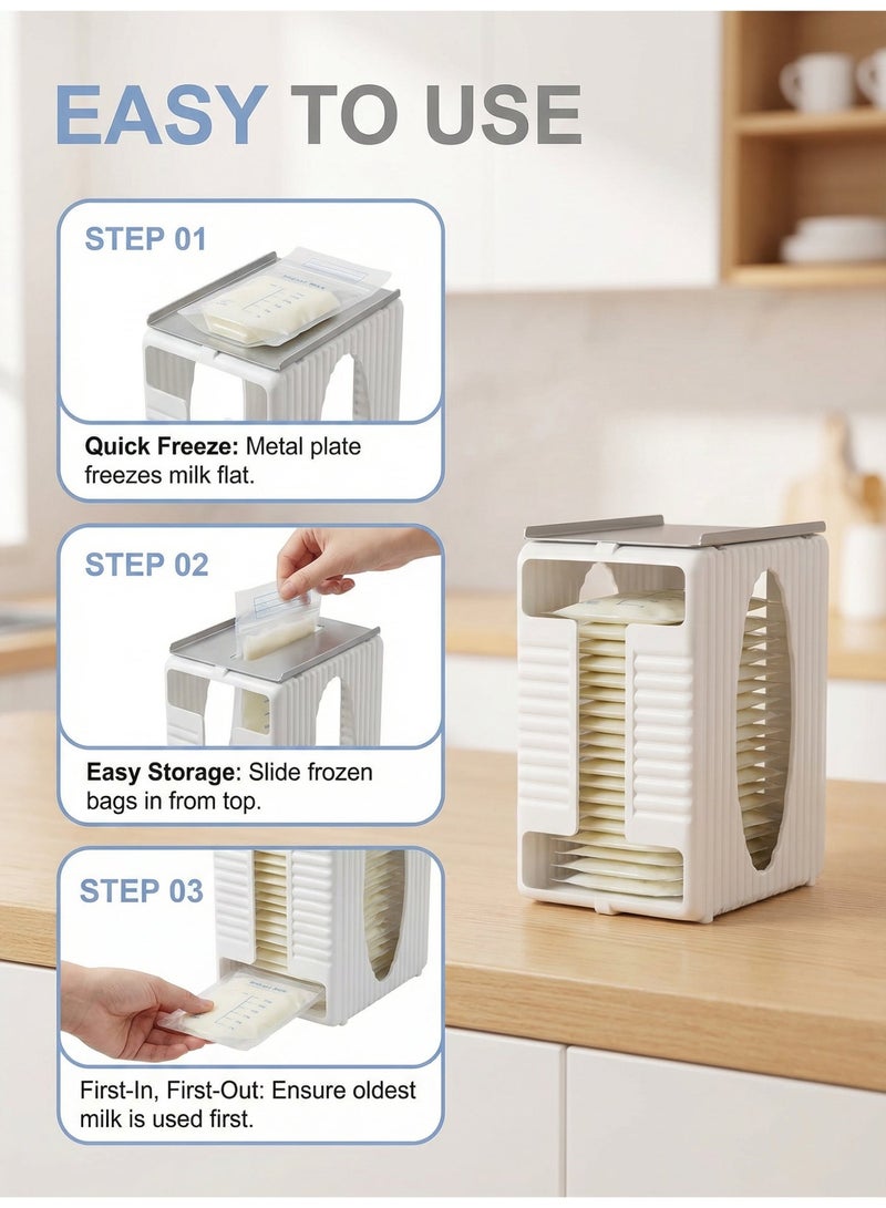 Momore Breast Milk Storage Bag Freeze Organizer First-in First-Out System With Tray For Freezing Breastmilk And 30 Piece Breast Milk Bag - Image 2