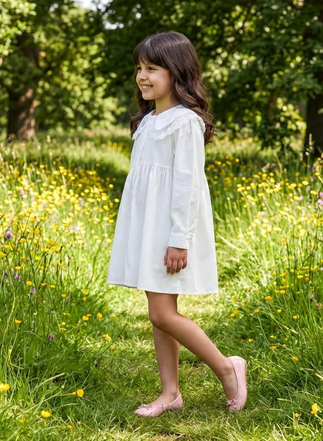 جلو باص Globus Girls White Peter Pan Collar Lace Insert Fit & Flare Mini Party Dress