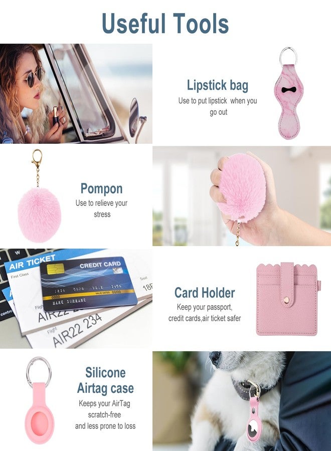 Ankilo Safety Keychain Set for Women, Safety Keychain Accessories, Bracelet Wristlet Keyring for Girls with Personal Alarm, No Touch Door Opener, Whistle and Pompom (Pink) - Image 4