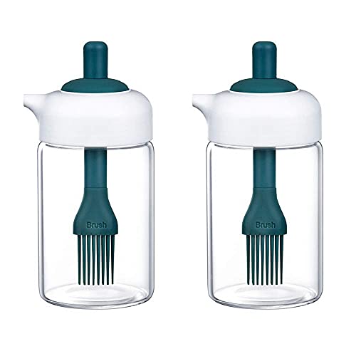 BHAVYAM borosilicate glass oil jar with brush for kitchen,leakproof ghee oil jar set container with silicon brush for spreading basting,glass jars & containers- 250ml, (imported jar bottle set of 2) - Image 1
