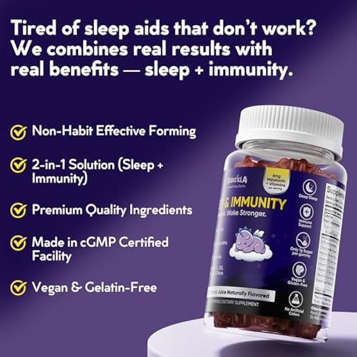 Viccoky Sleep Gummies for Adults with Melatonin + Chamomile & Ashwagandha | Elderberry + Vitamins C, D3, B6, B12 & Folate | Vegan, Gluten-Free | 60 Gummies (30 Servings) - Image 4