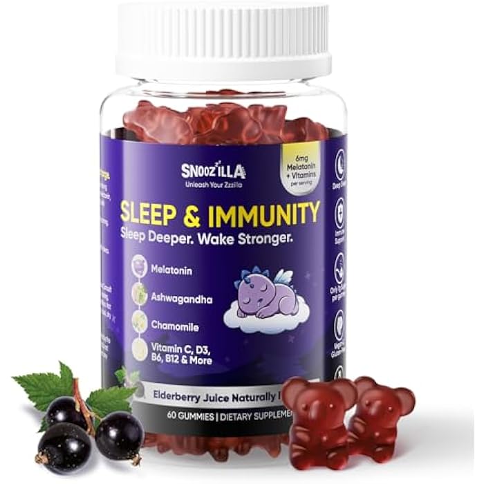 Viccoky Sleep Gummies for Adults with Melatonin + Chamomile & Ashwagandha | Elderberry + Vitamins C, D3, B6, B12 & Folate | Vegan, Gluten-Free | 60 Gummies (30 Servings) - Image 1