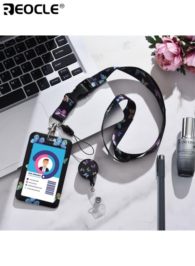 REOCLE 3PCS ID Badge Holder with Lanyard and Keys Retractable Badge Holder with Detachable Lanyard Fashionable Badge Reel Heavy Duty with Carabiner Clip for Nurse Teacher Office and School Staff - Image 2