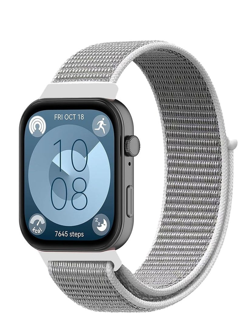 حزام نايلون حلقي لساعة هواوي واتش فيت 3، سوار رياضي ناعم منسوج لساعة هواوي واتش فيت 3 الذكية  ابيض ورمادى - Image 2