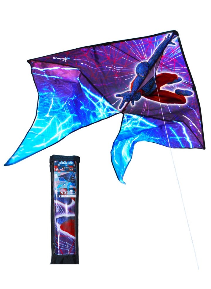 SHAPE UP Single Line Big Beautiful Kite Outdoor Flying 1.6 M 1 String Line with Handle Winder Storage Bag, Sport & Outdoor Toys, Kites for Beginners, Easy-To-Fly Great for All Ages - Spider Hero 